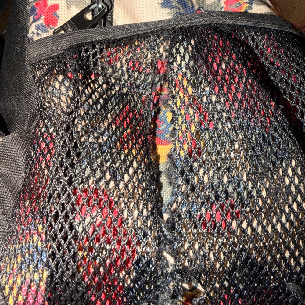 Vintage Floral Pattern Roxy Large Canvas Backpack (W/ rip in left mesh netting) - Picture 7 of 9